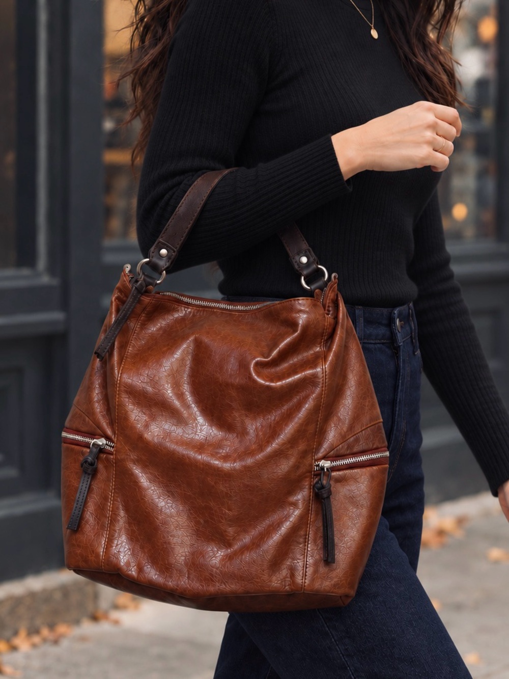 Tano Caramel Brown Leather Large Slouchy Hobo Shoulder Bag Y2K